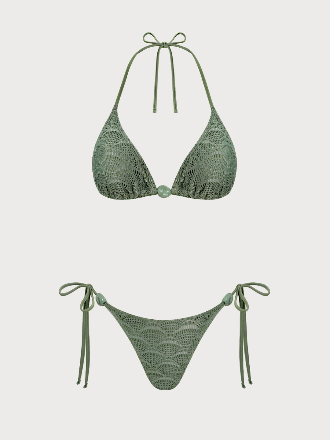 Green Floral Trim Plant Bikini Set