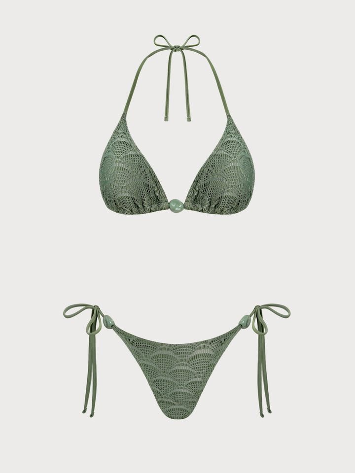 Green Floral Trim Plant Bikini Set