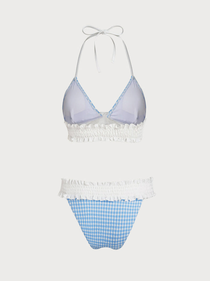 Blue Contrast Color Cute Bikini Set