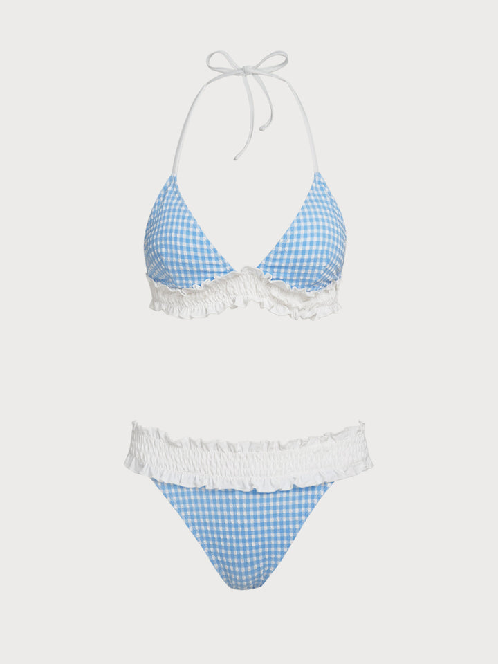 Blue Contrast Color Cute Bikini Set