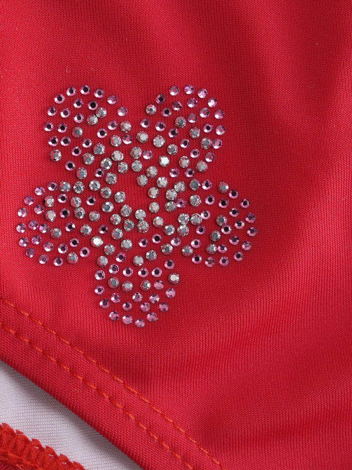 Red Rhinestone Flower Bikini Set