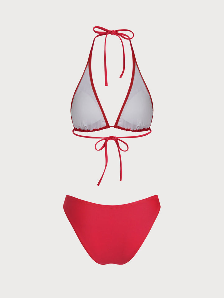 Red Rhinestone Flower Bikini Set