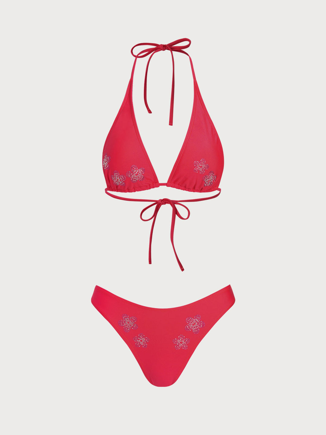 Red Rhinestone Flower Bikini Set
