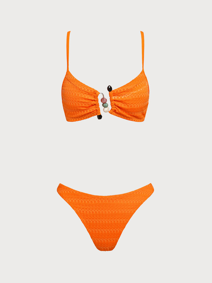 Orange N-Type Embellished Bikini Set