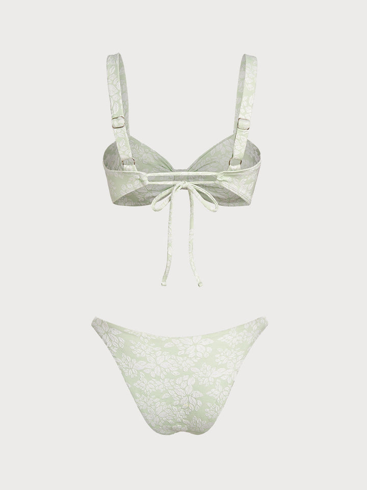 Green Shell Trim Twist Bikini Set