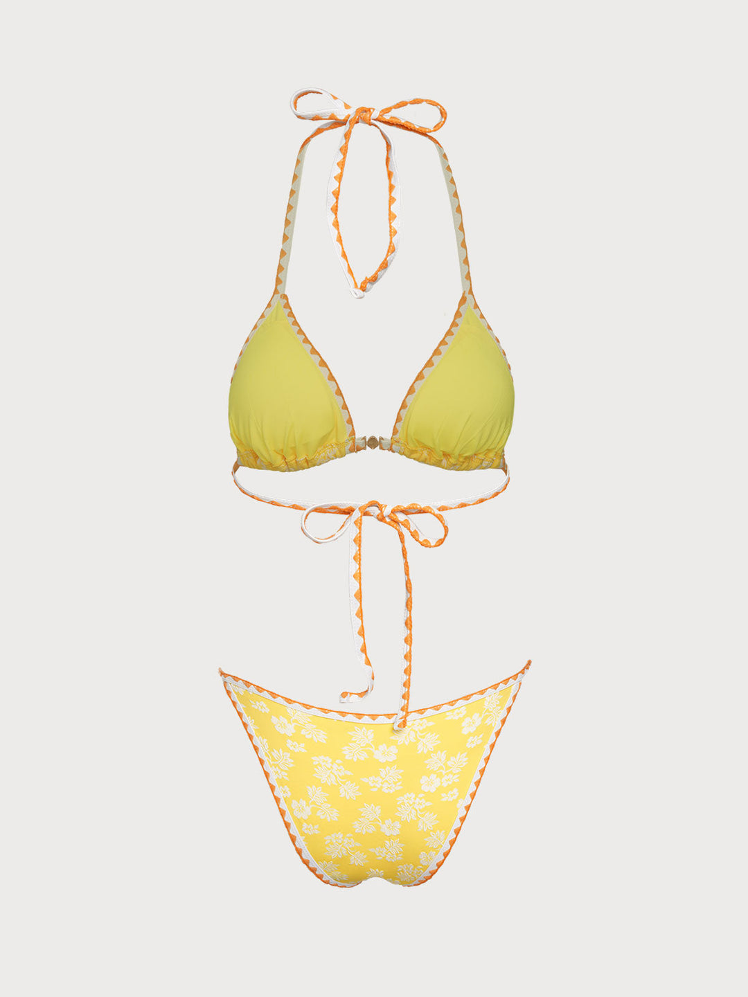 Yellow Contrast Flower Bud Shell Decorated Bikini Set