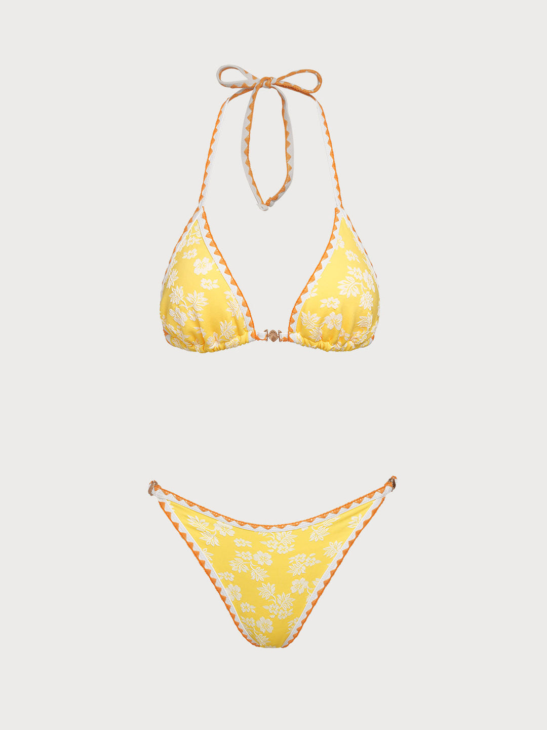 Yellow Contrast Flower Bud Shell Decorated Bikini Set