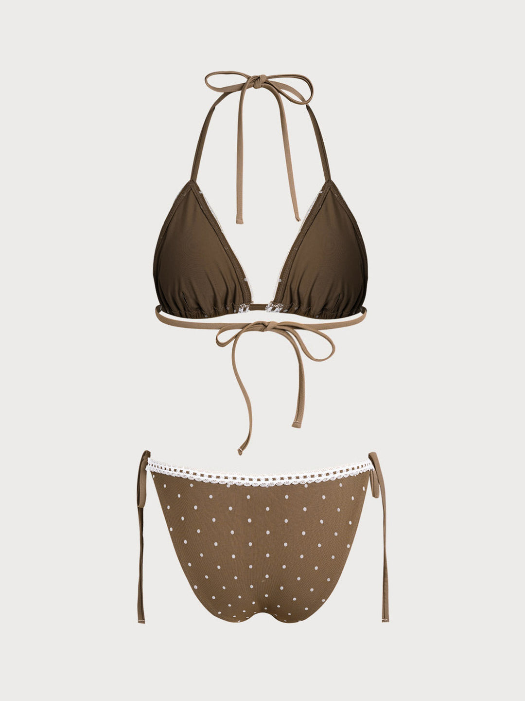 Coffee Contrast Polka Dot Mesh Bikini Set