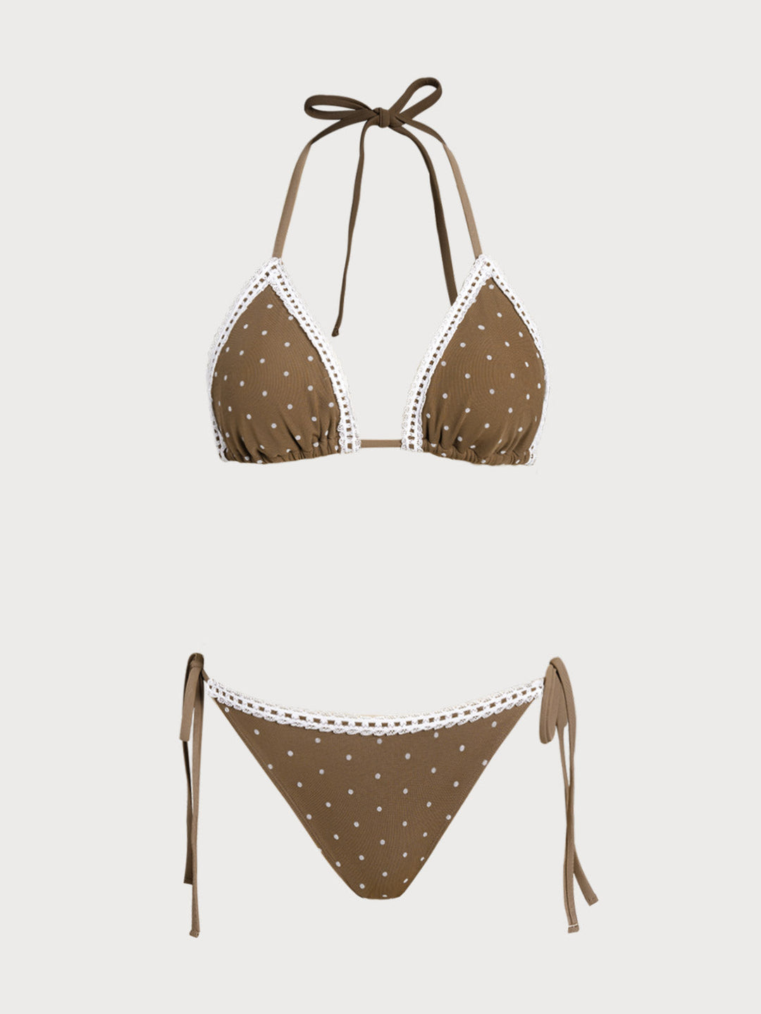 Coffee Contrast Polka Dot Mesh Bikini Set