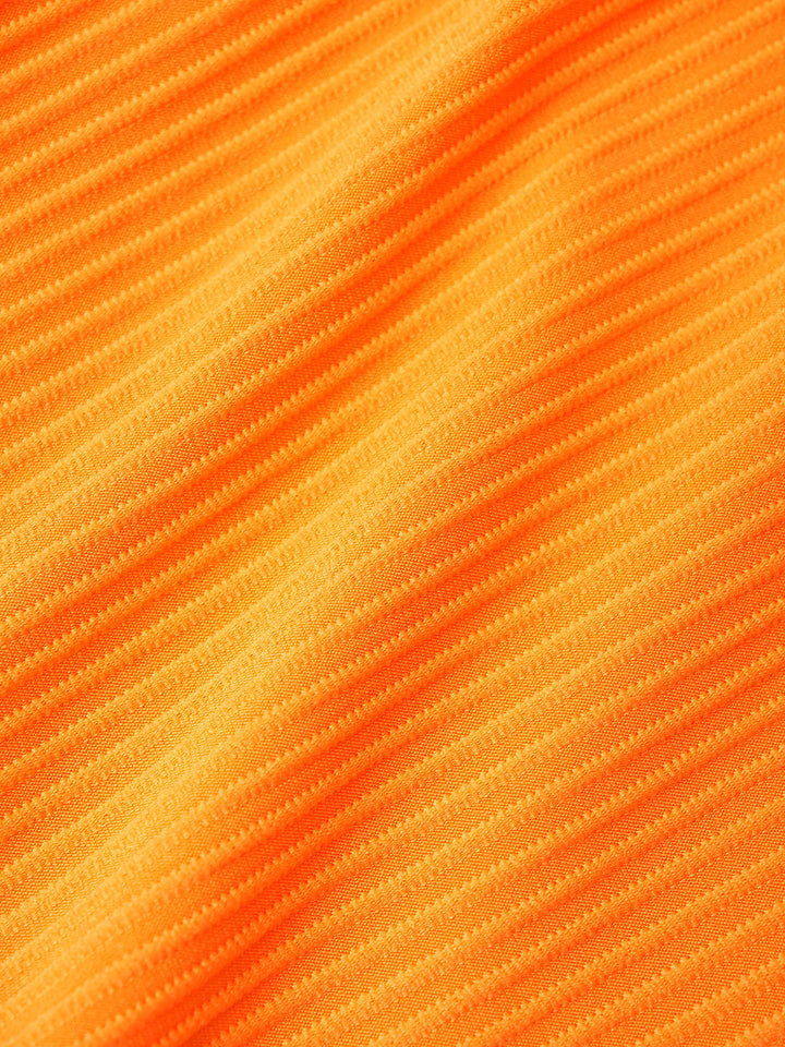 Orange Ribbed Hollow Bikini Set