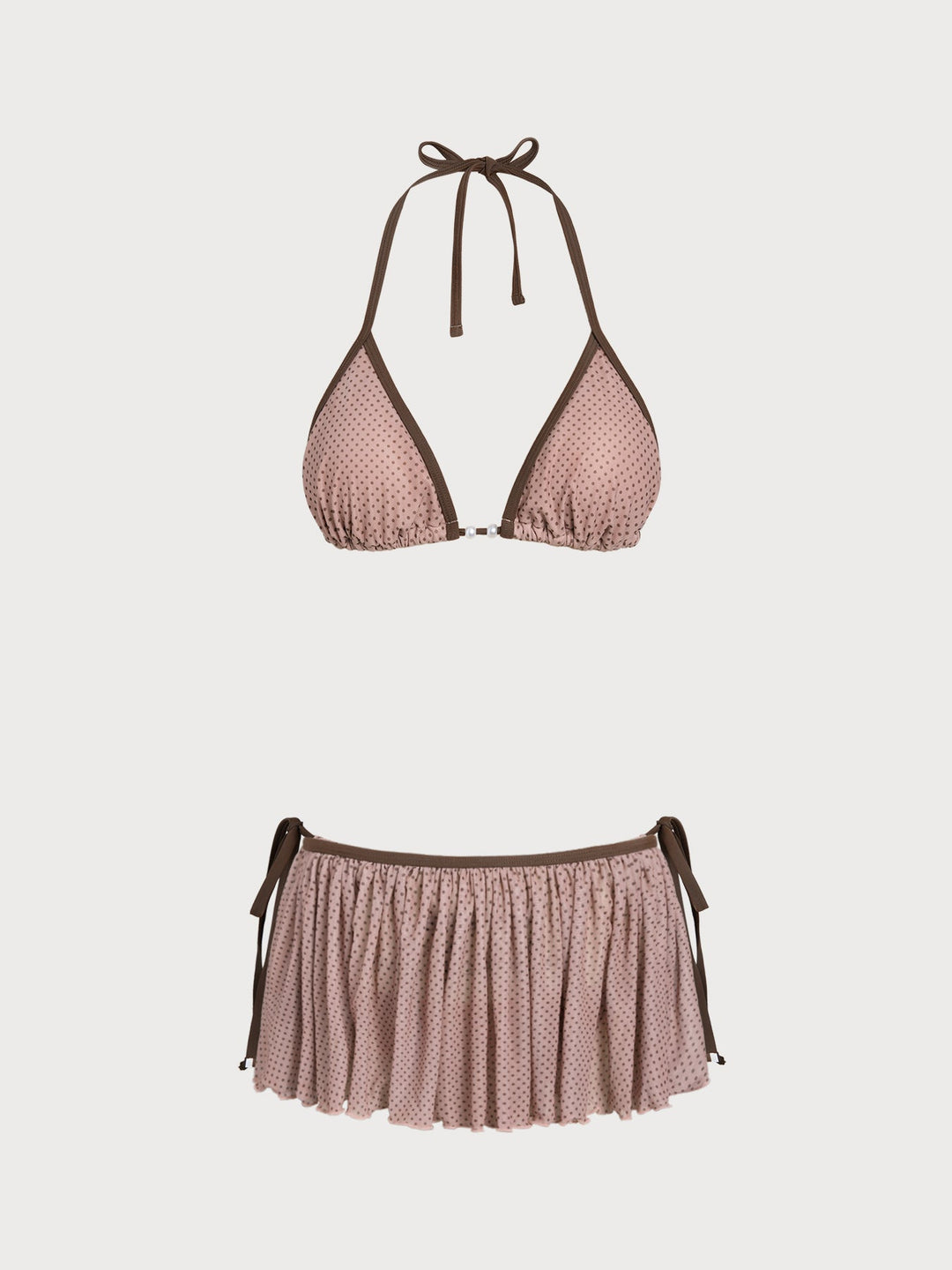 Bean Pink Polka Dot Contrast Bikini Three-Piece Set