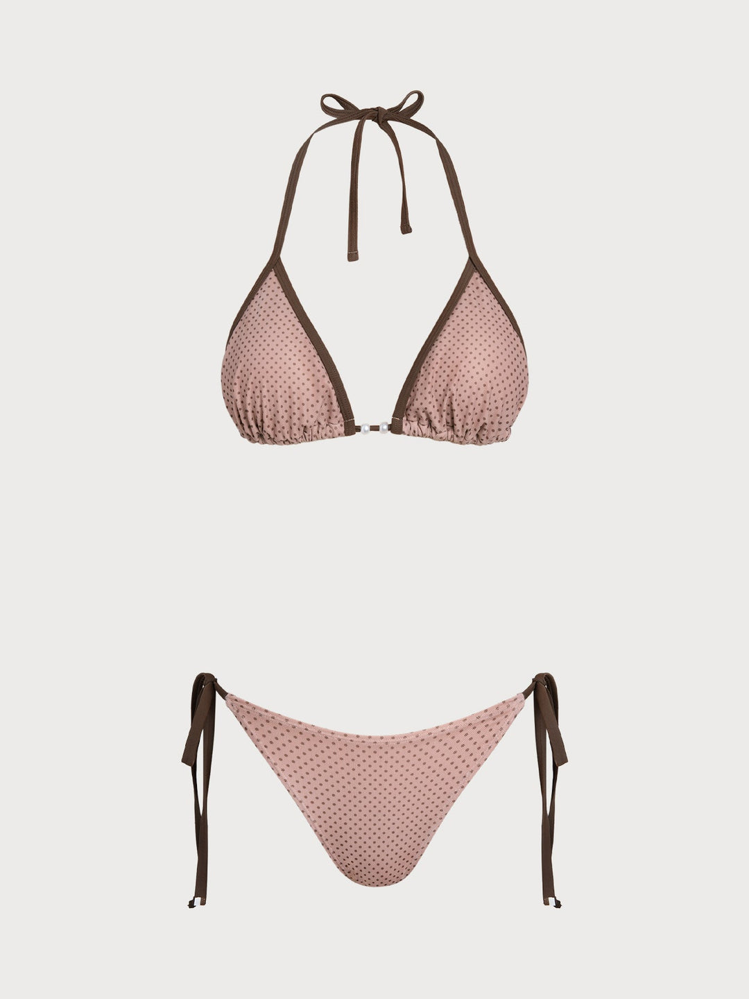 Bean Pink Polka Dot Contrast Bikini Three-Piece Set