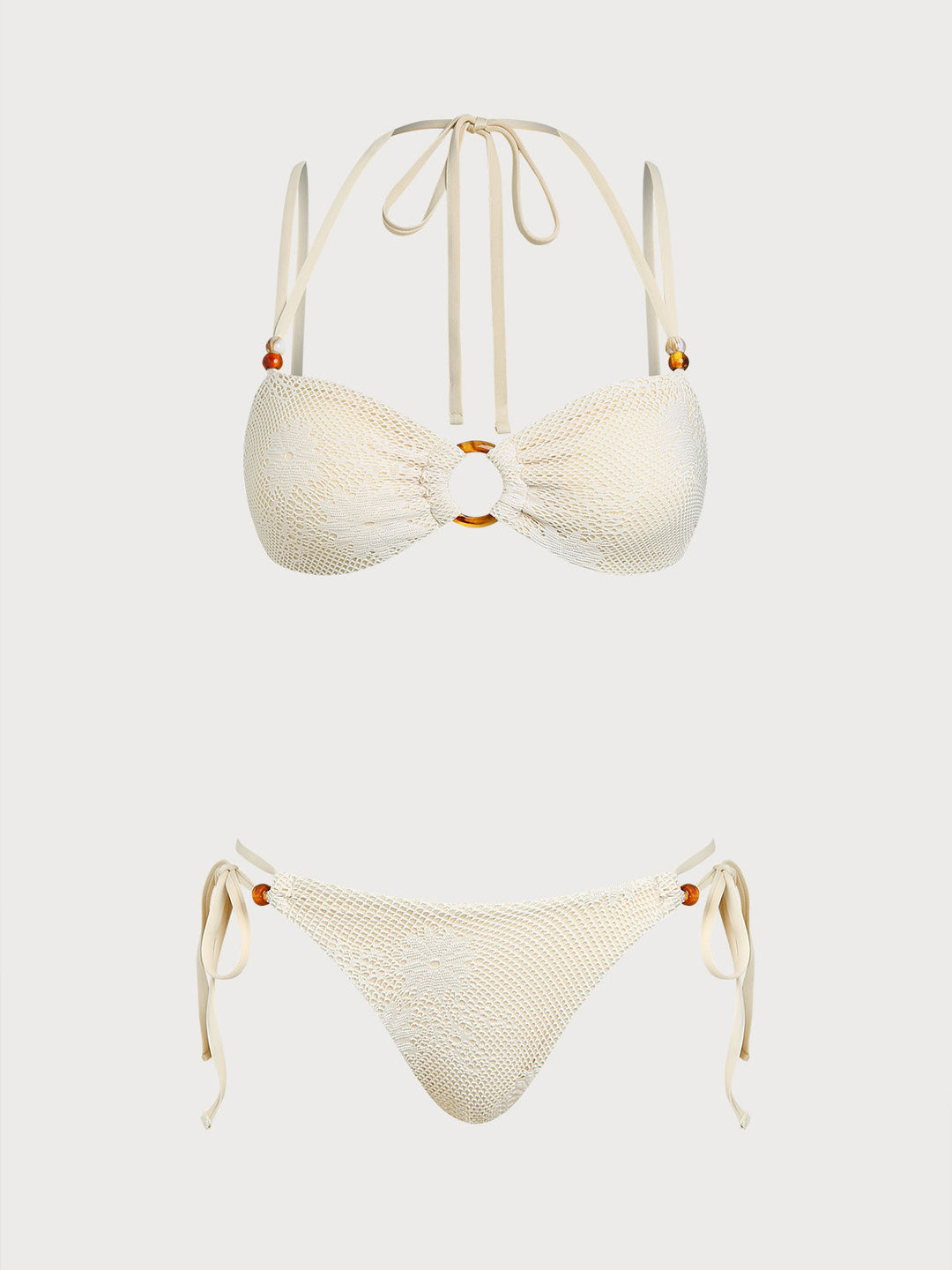 Beige O-Ring Floral Bikini Set