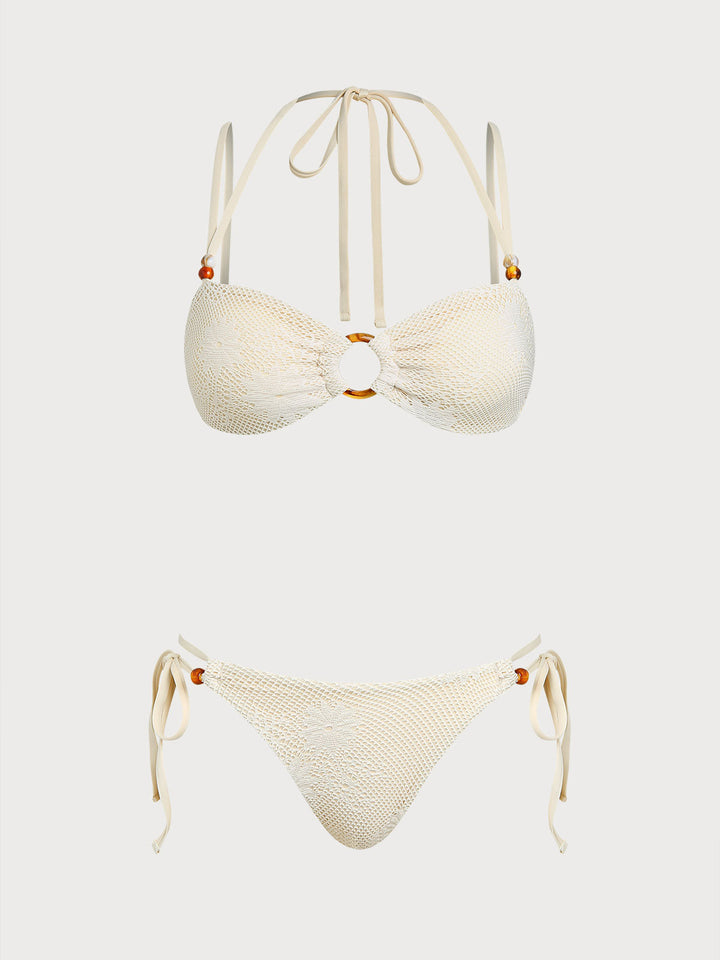 Beige O-Ring Floral Bikini Set