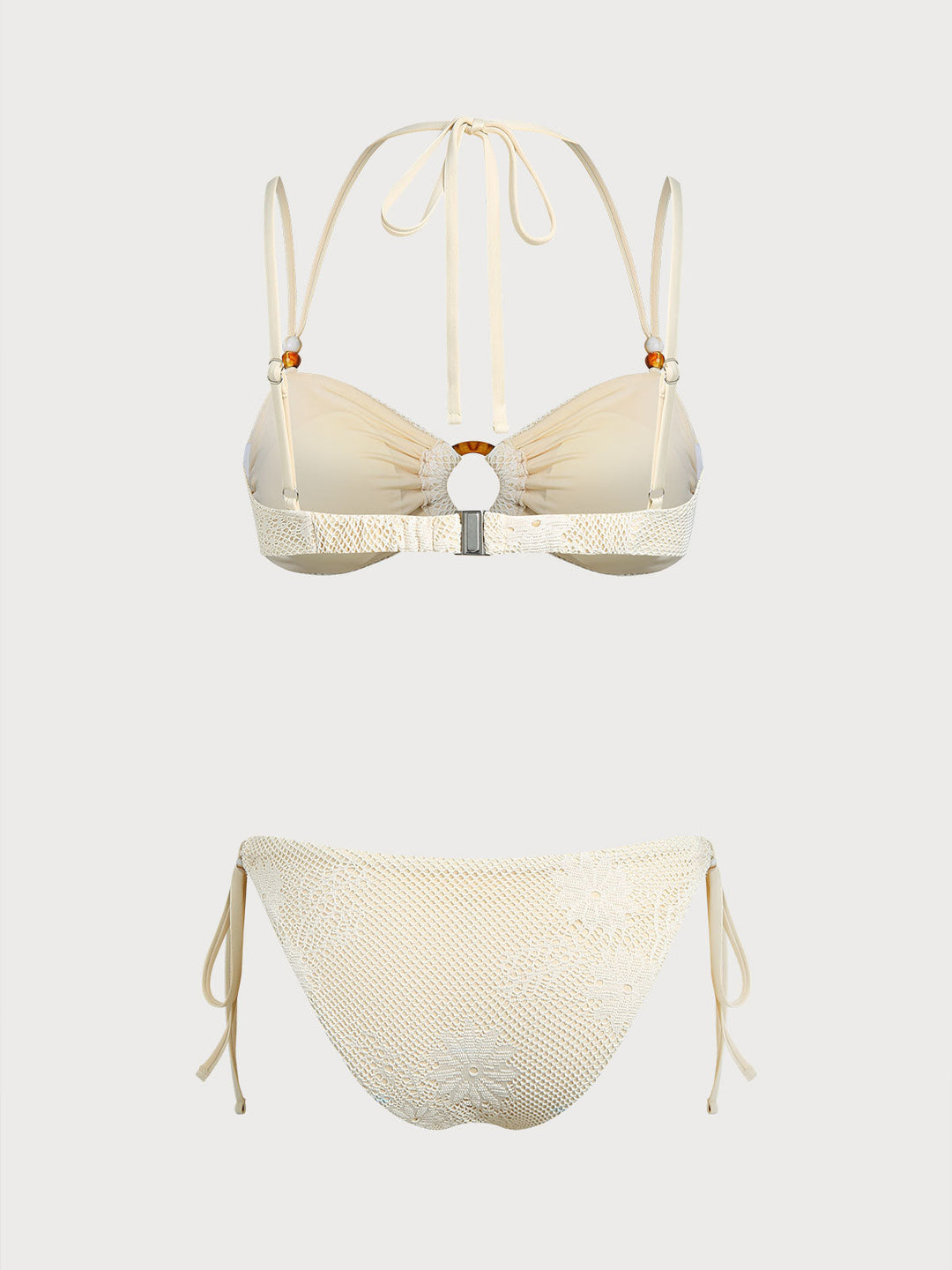 Beige O-Ring Floral Bikini Set