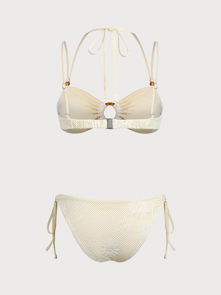 Beige O-Ring Floral Bikini Set